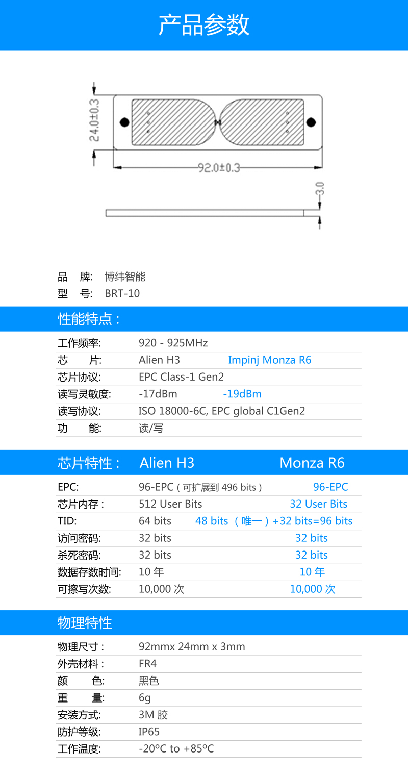 BRT-10PCB抗金屬電子標(biāo)簽 UHF rfid標(biāo)簽系列